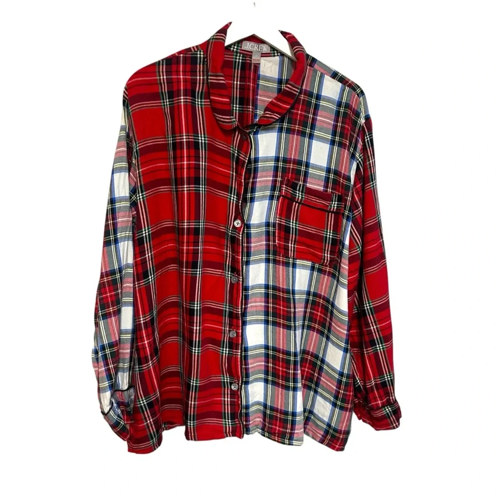 J.crew 2X Long-sleeve flannel pajama short set cocktail plaid lightweight cozy